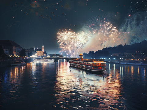Feuerwerk über dem Atrium Hotel Passau und Donau zu Silvester